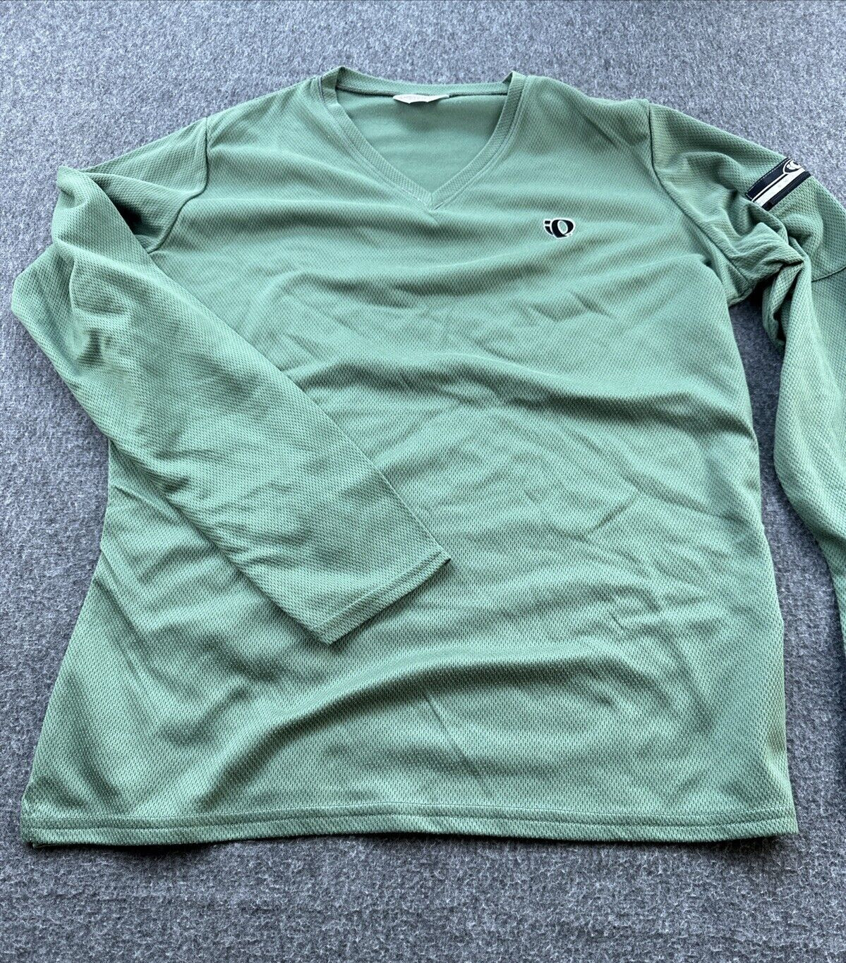 Pearl Izumi Cycling Shirt Womens Large Green V-Neck Zip Pocket Long Sleeve