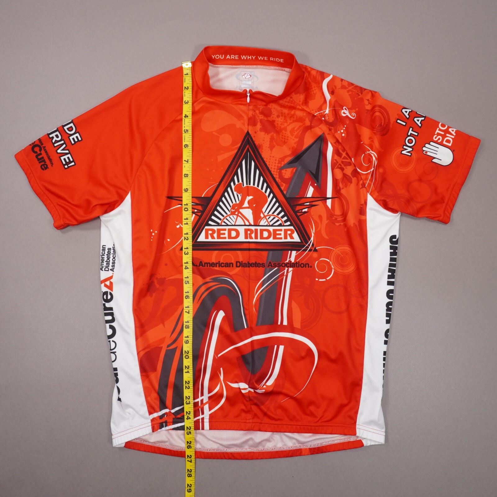 Primal Red Rider American Diabetes Association Cycling Jersey Mens XL ¾ Zip EUC