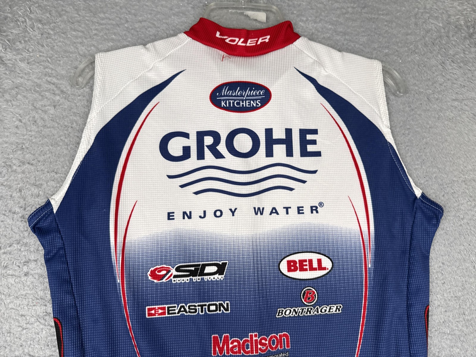 Voler Cycling Jersey Mens Medium Blue Grohe Tank Full Zip Pockets USA Bike