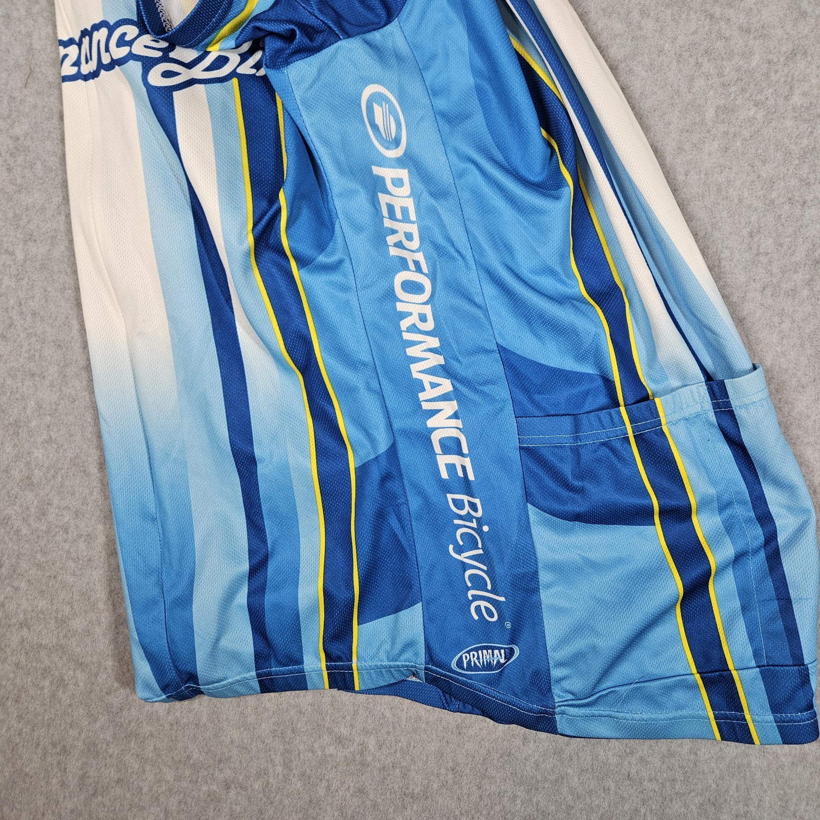Performance Bike Primal Cycling Jersey Men’s Large Blue White Yellow Striped