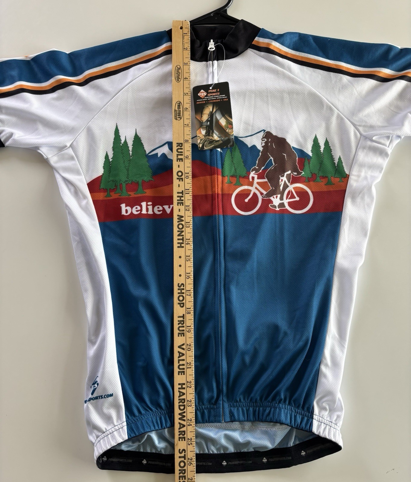 Cycling Jersey Peak 1 Sports Believe Bigfoot Retro Fitted Size S Short Sleeve