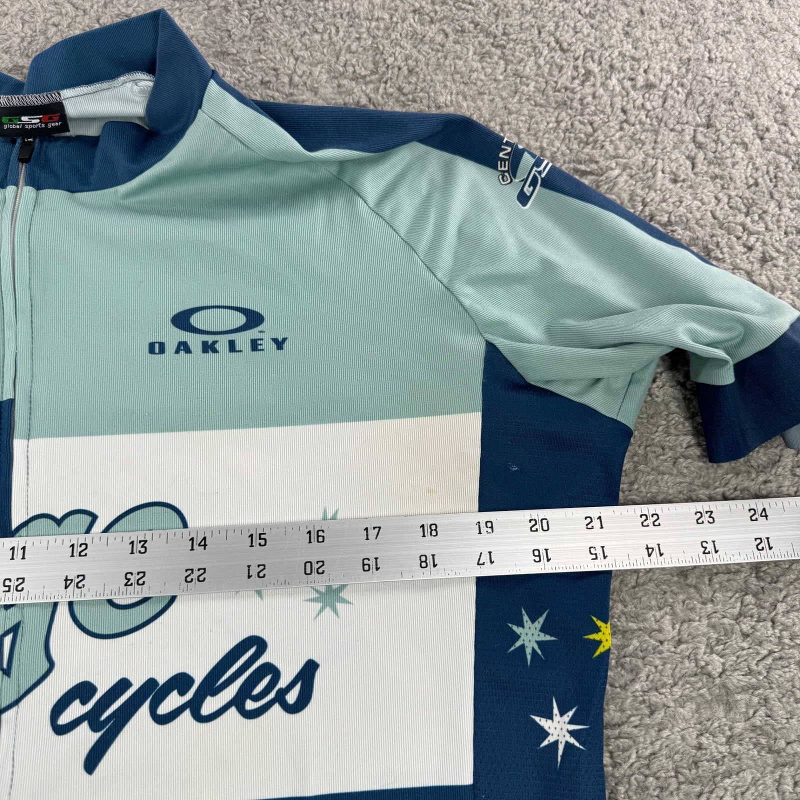 GSG Sage Cycles Oakley FSA Cycling Jersey Blue Teal Full Zip Short Sleeve Mens M