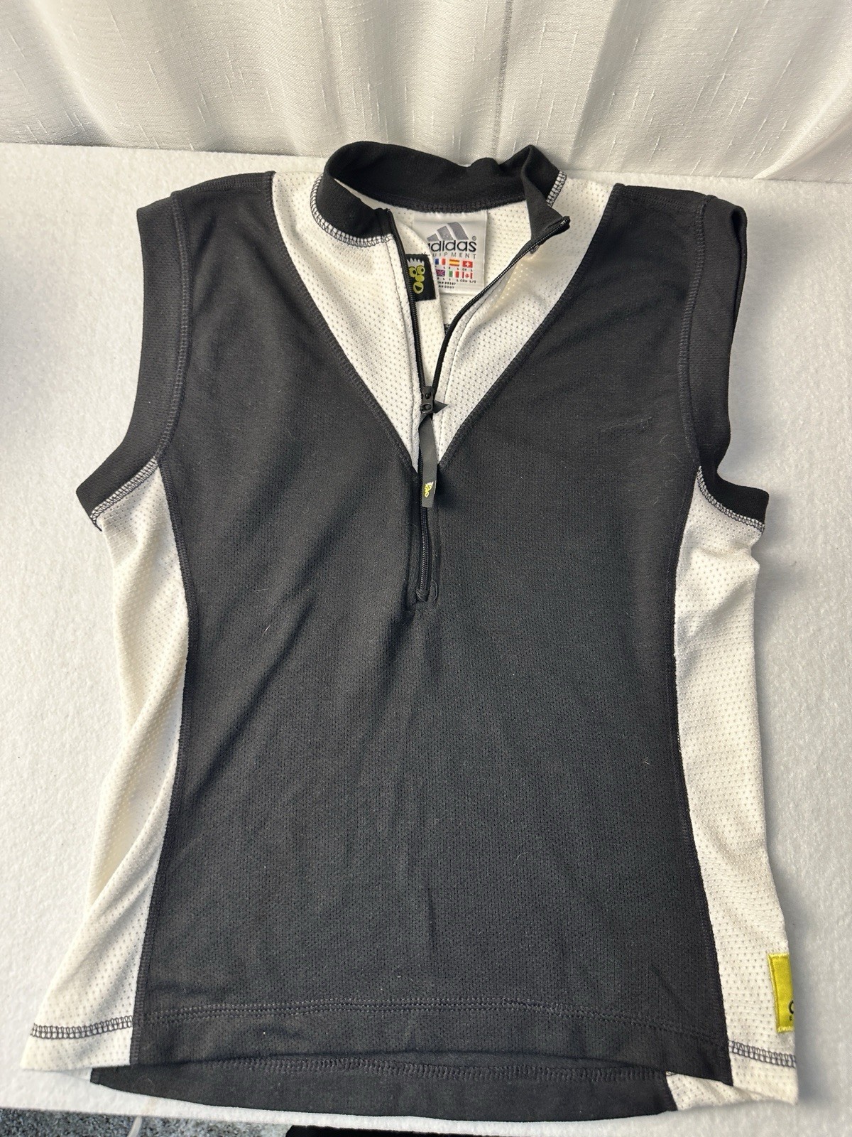 Adidas Vintage Equipment Black White Sleeveless Zip Mock Neck Cycling Jersey L