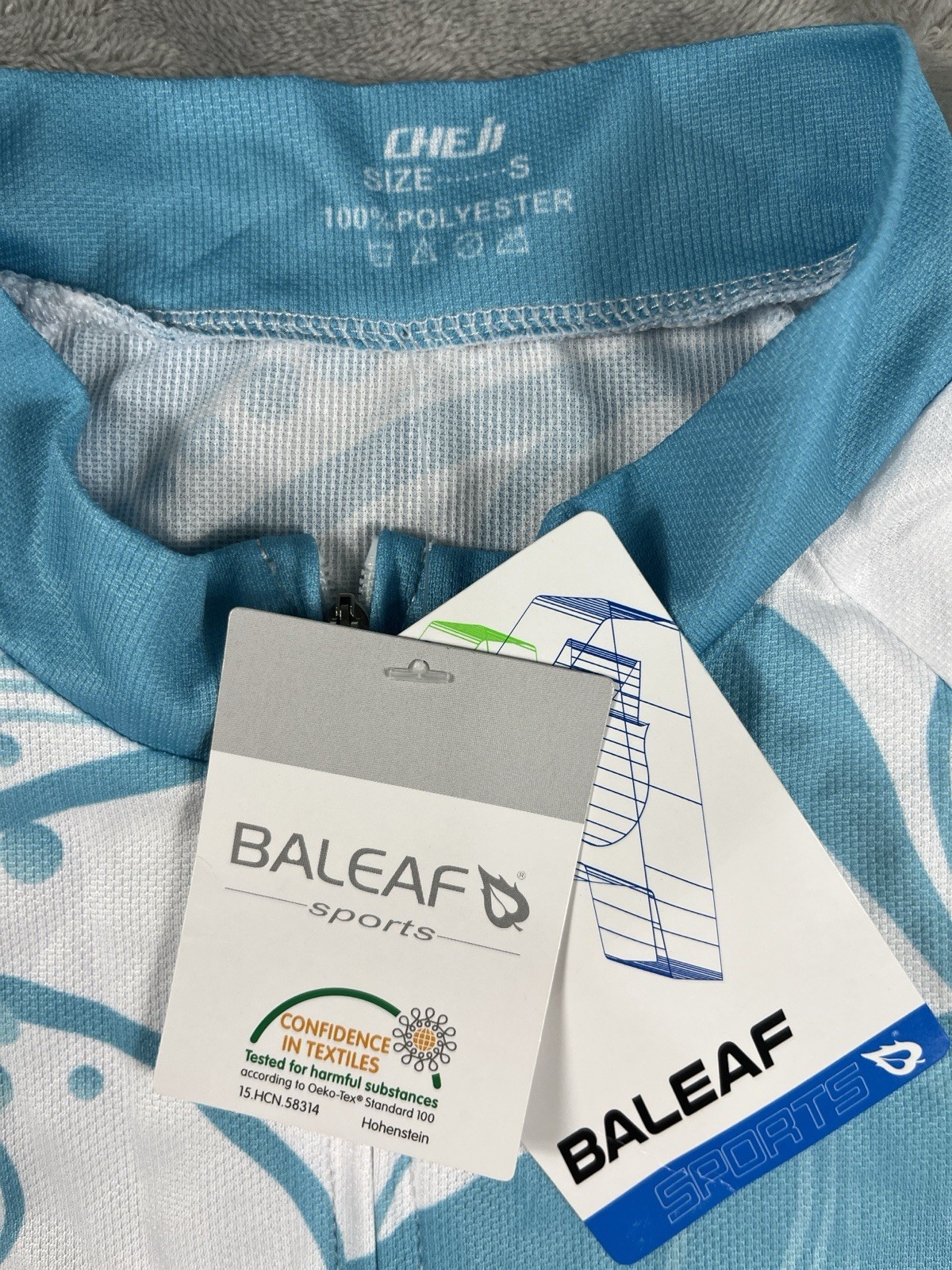 Baleaf/CHEJI Womens Cycling Jersey Full Zip Short Sleeve White Blue Floral S NEW