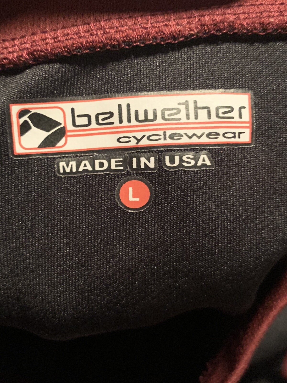 Bellwether Mens Large Cycling Jersey 1/4 Zip Maroon Black Rear Zip Pocket
