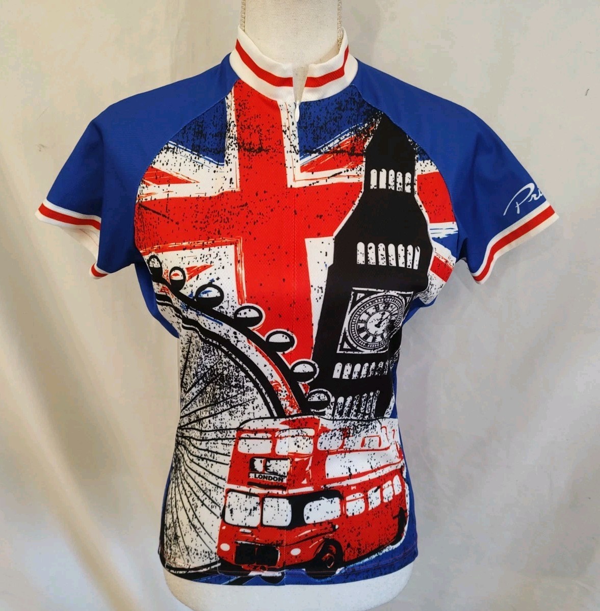 Primal Cycling Jersey Sport Cut London UK Print Big Ben Breathable 1/4 Zip Sz S