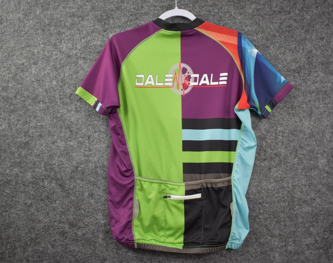 Athletic Zone Shirt Large Full Zip Short Sleeve Multicolor Back Pocket Dale Dale