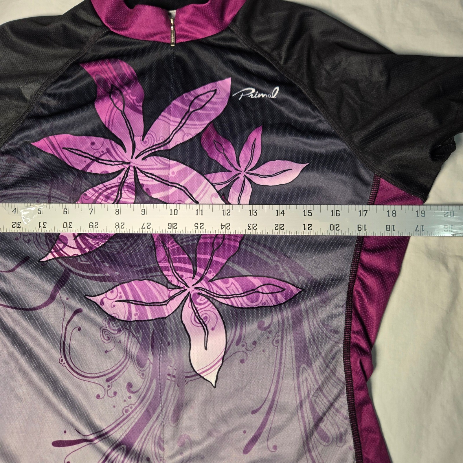 Primal Womens Cycling Jersey Purple Floral Short Sleeve Quarter Zip Size Medium