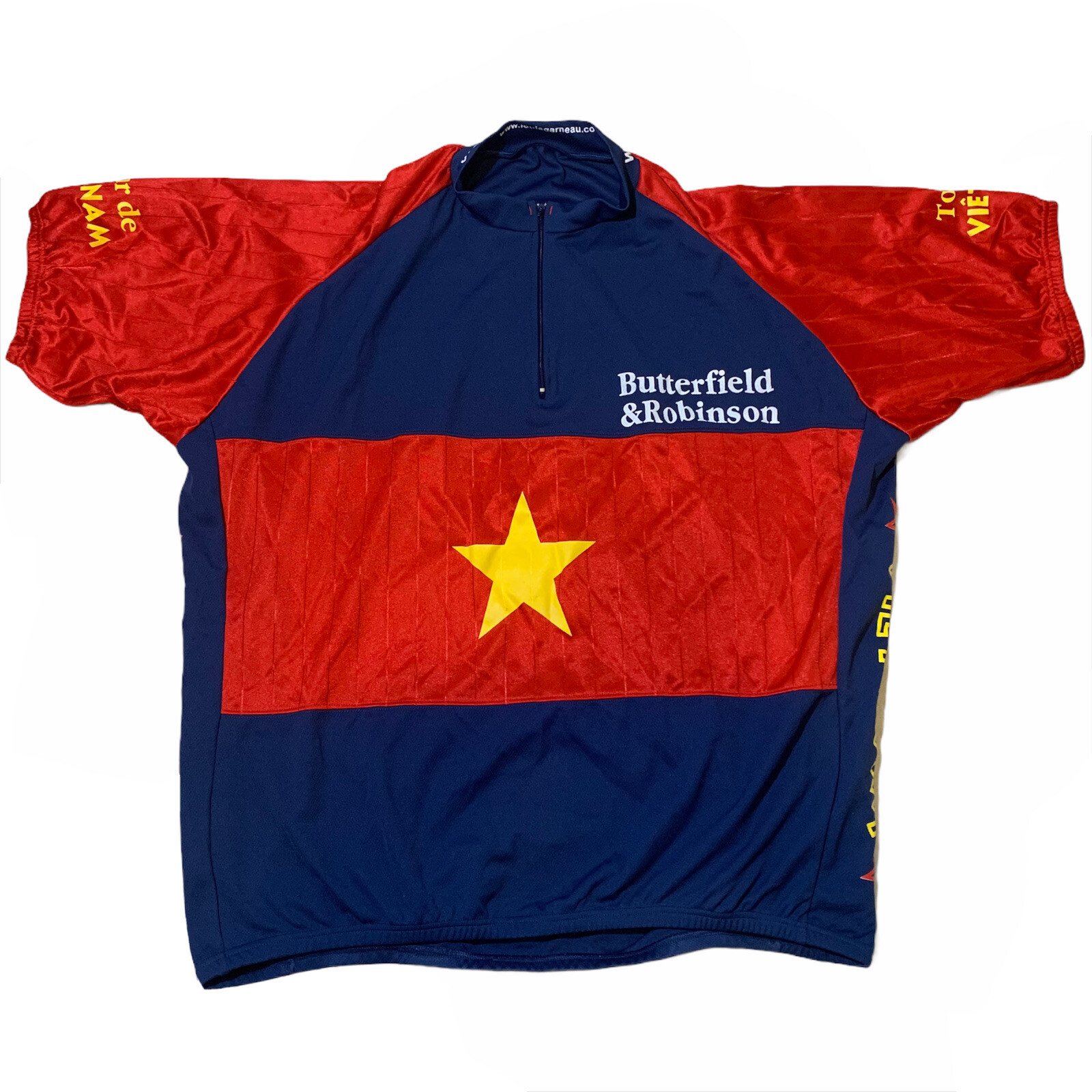 Tour De Vietnam Cycling Jersey Mens Quarter Zip Red Blue Flag *READ*