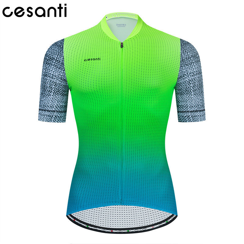 CESANTI Men Cycling Jersey Short Sleeve Non-slip Band Bike Clothing Fluor Green