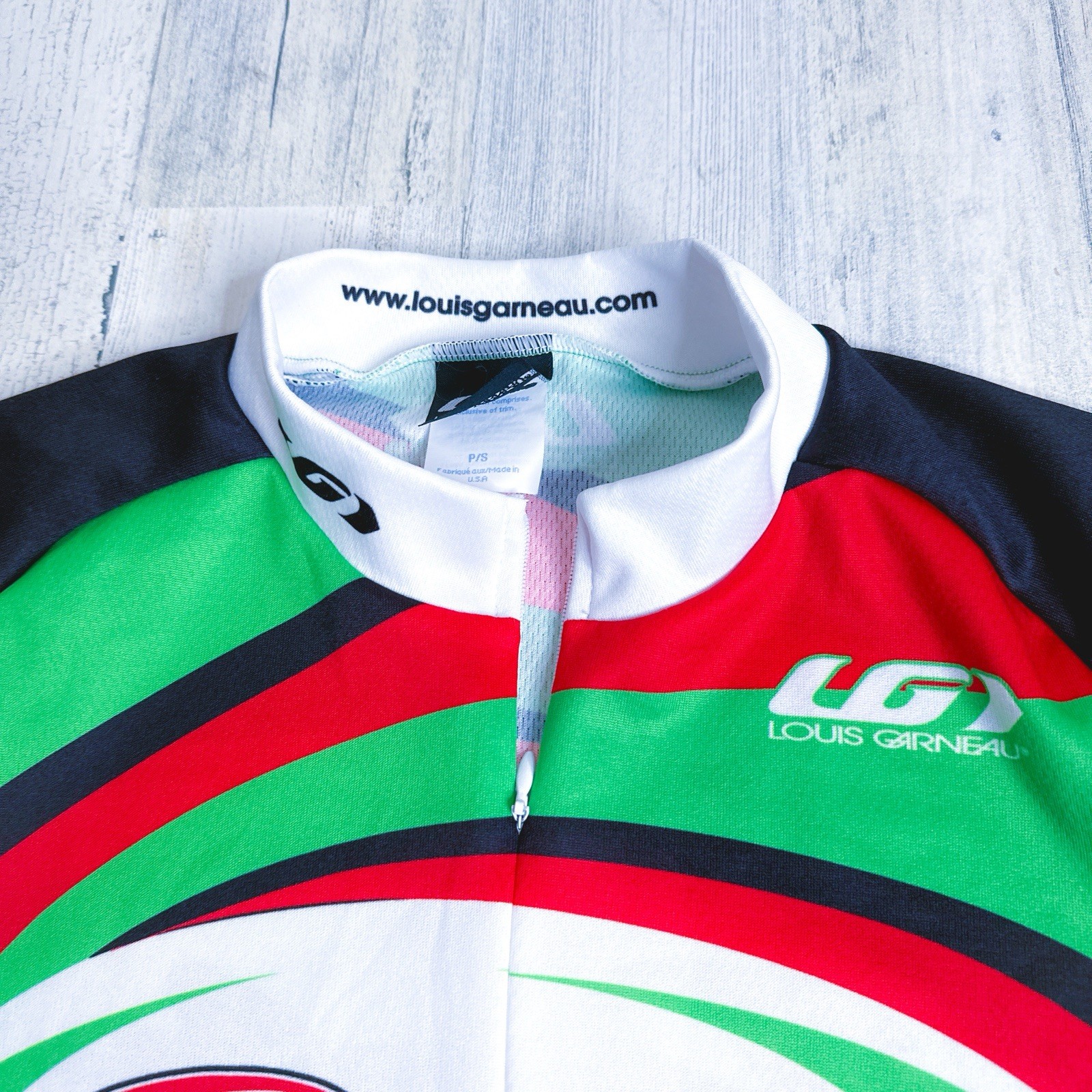 Louis Garneau Men’s Cycling Jersey S Green Red Bike SS Half Zip Purely Custom