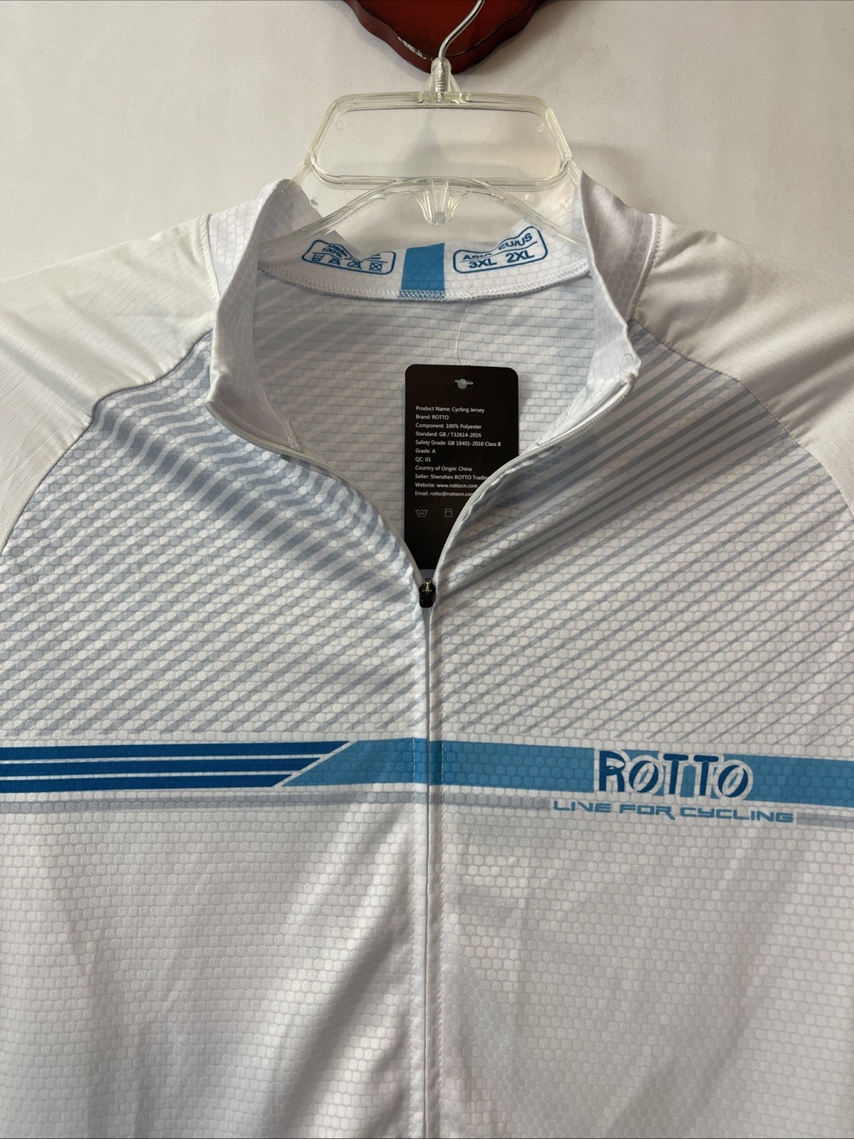 Rotto Line For Cycling Mens 2xl White Elastic Full-Zip Cycling Jersey NWT! M1396