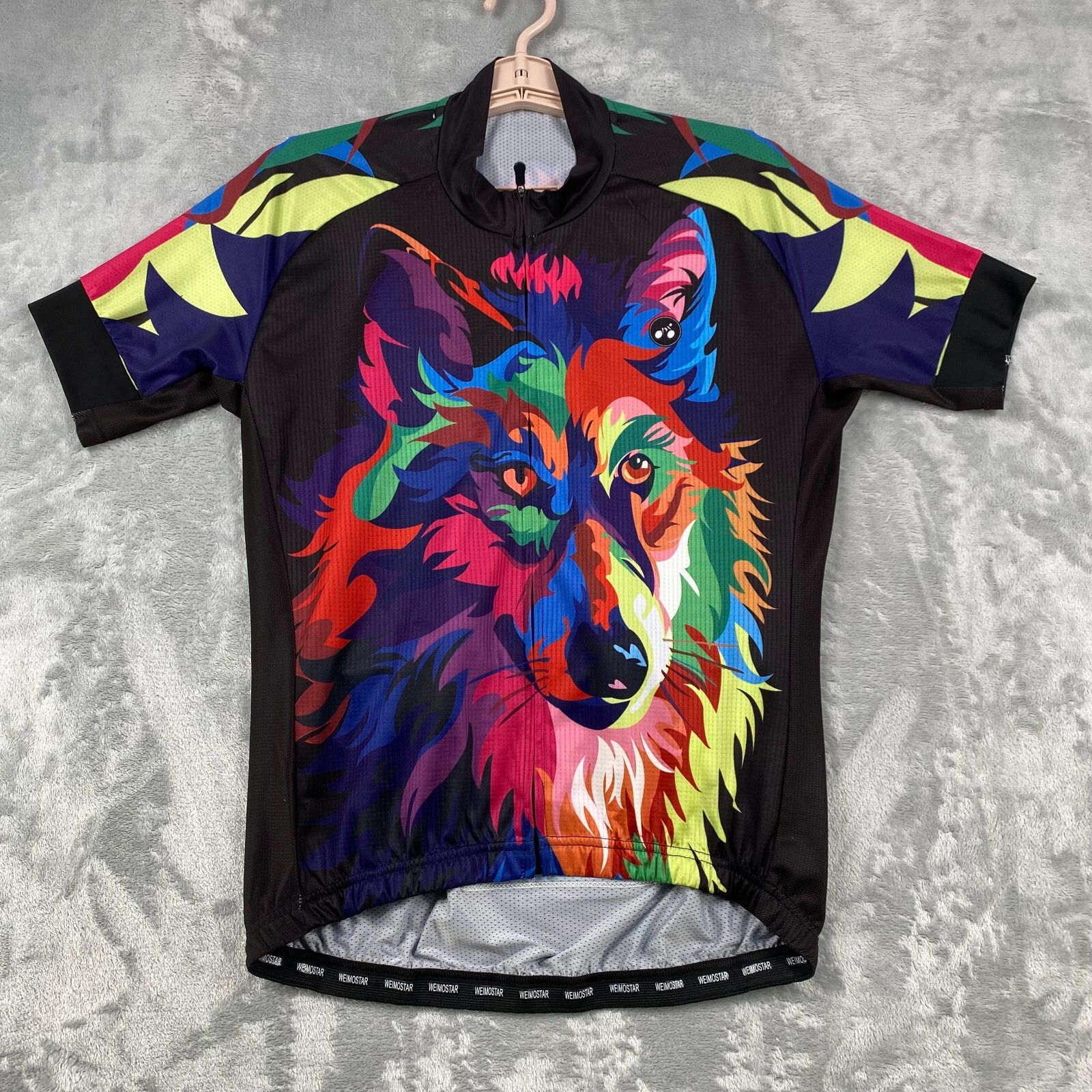 Weimostar Cycling Jersey Mens Size M Black Multi Color Wolf Graphic Bike Shirt