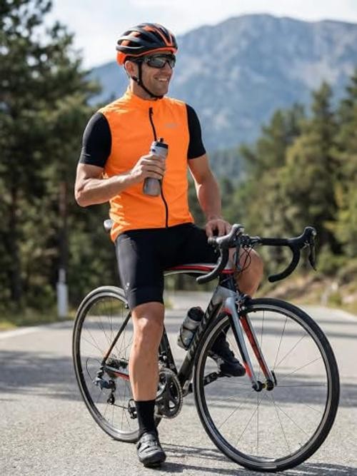 Men’s Windproof Cycling Vest, Full-Zip Sleeveless Bike Gilet | X-Large Orange