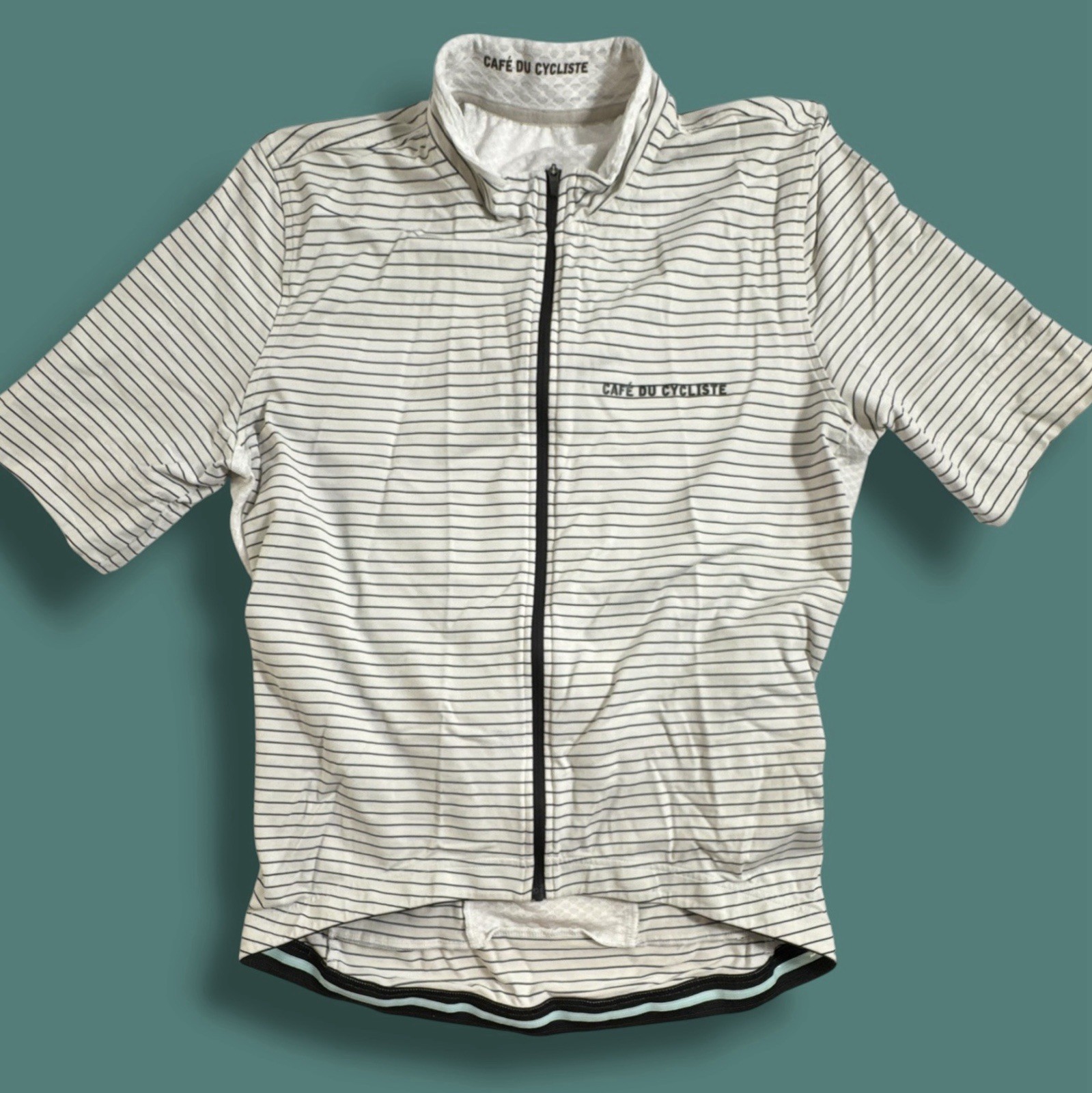 Cafe du Cycliste Francine Performance Cycling Jersey Mens L Striped Full Zip Off