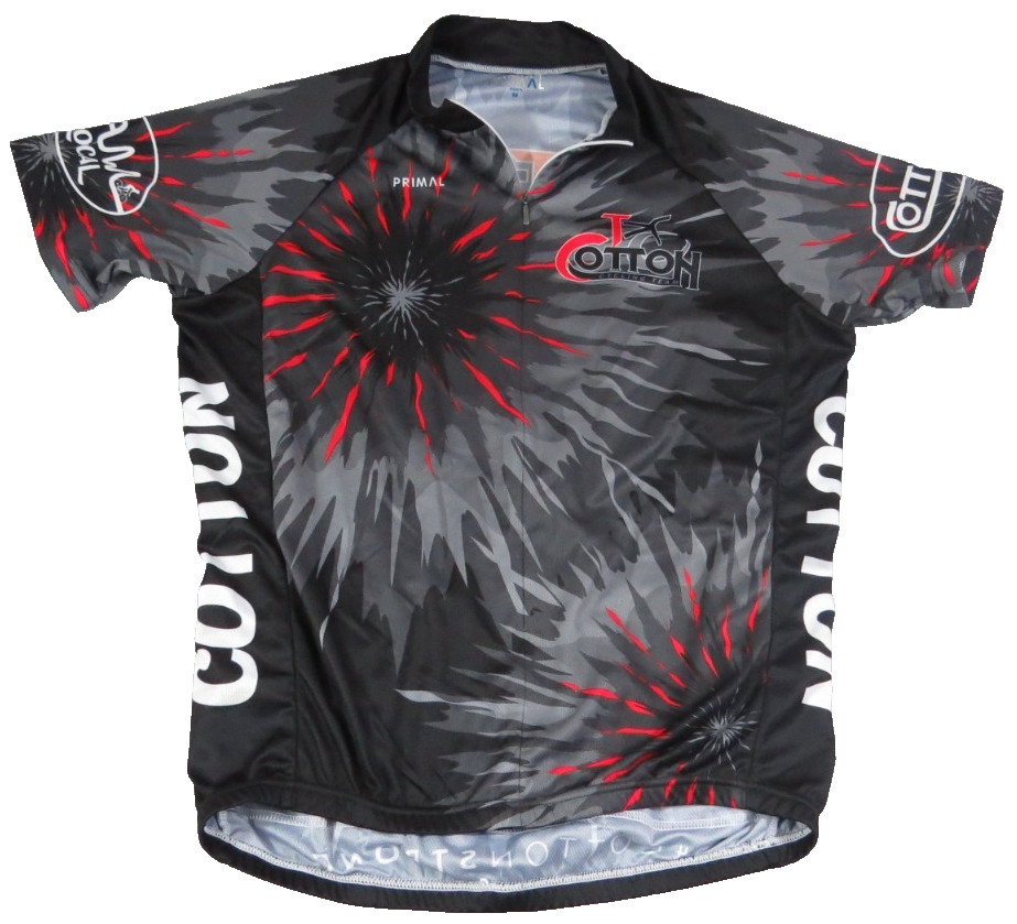 Primal Wear TX Cotton Cycling Team Jersey Mens Medium M Black Gray Full Zip Bike
