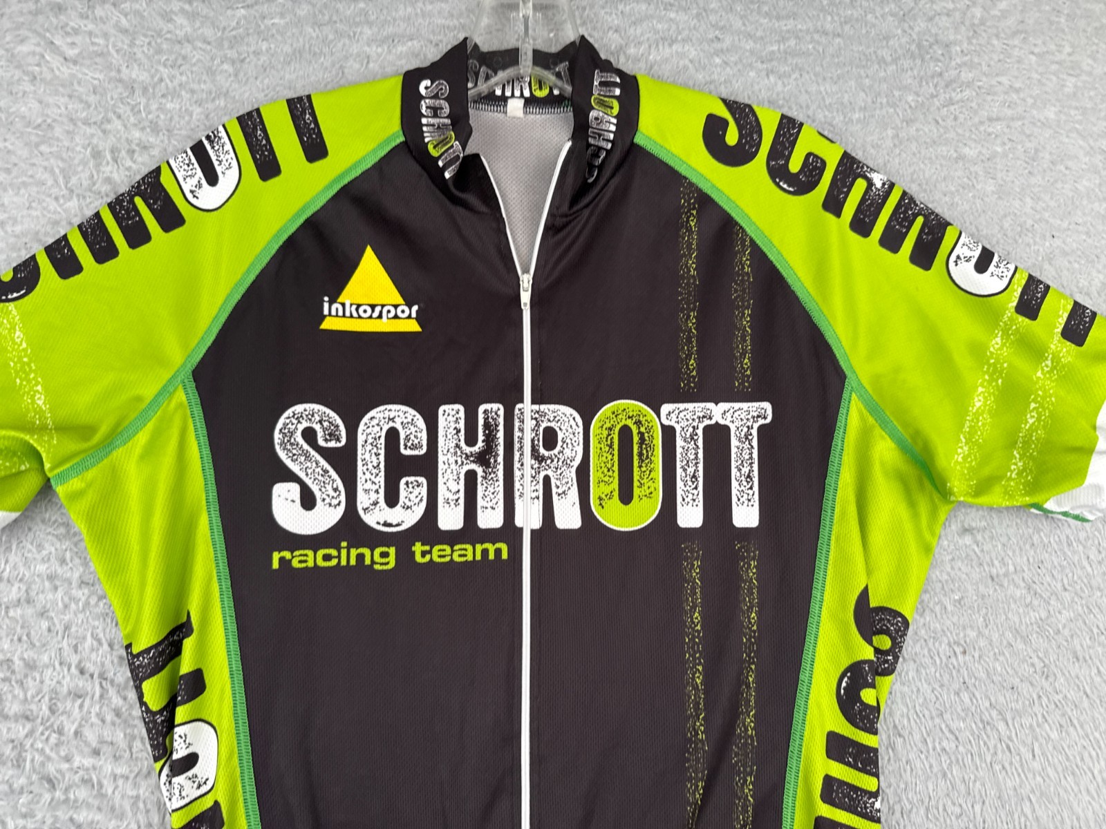 Schrott Cycling Jersey Adult Medium Green Black Full Zip Racing Team Polyester