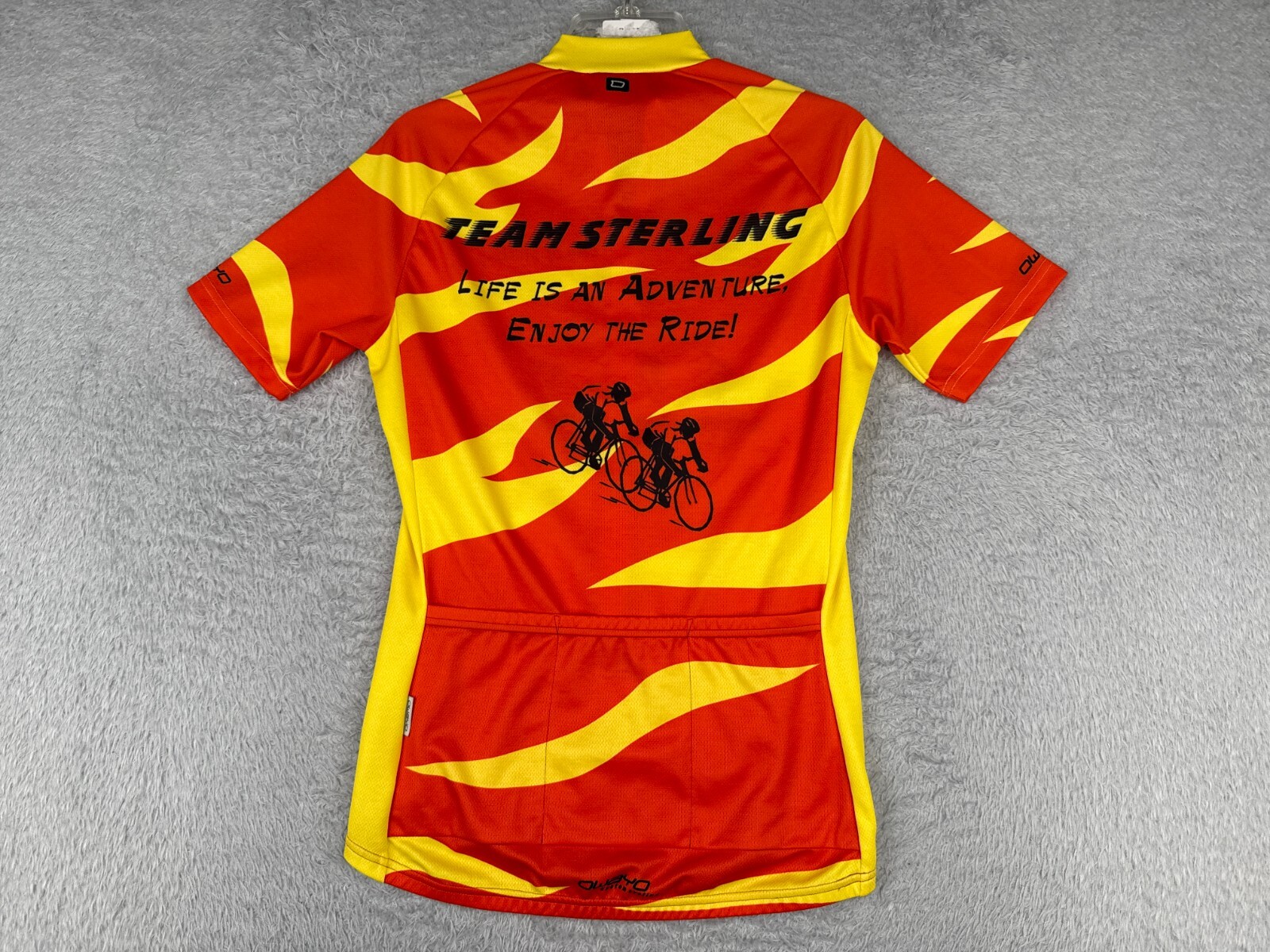 Owayo Cycling Jersey Men Medium Red Yellow Tiger Stripe 1/2 Zip City Of Sterling