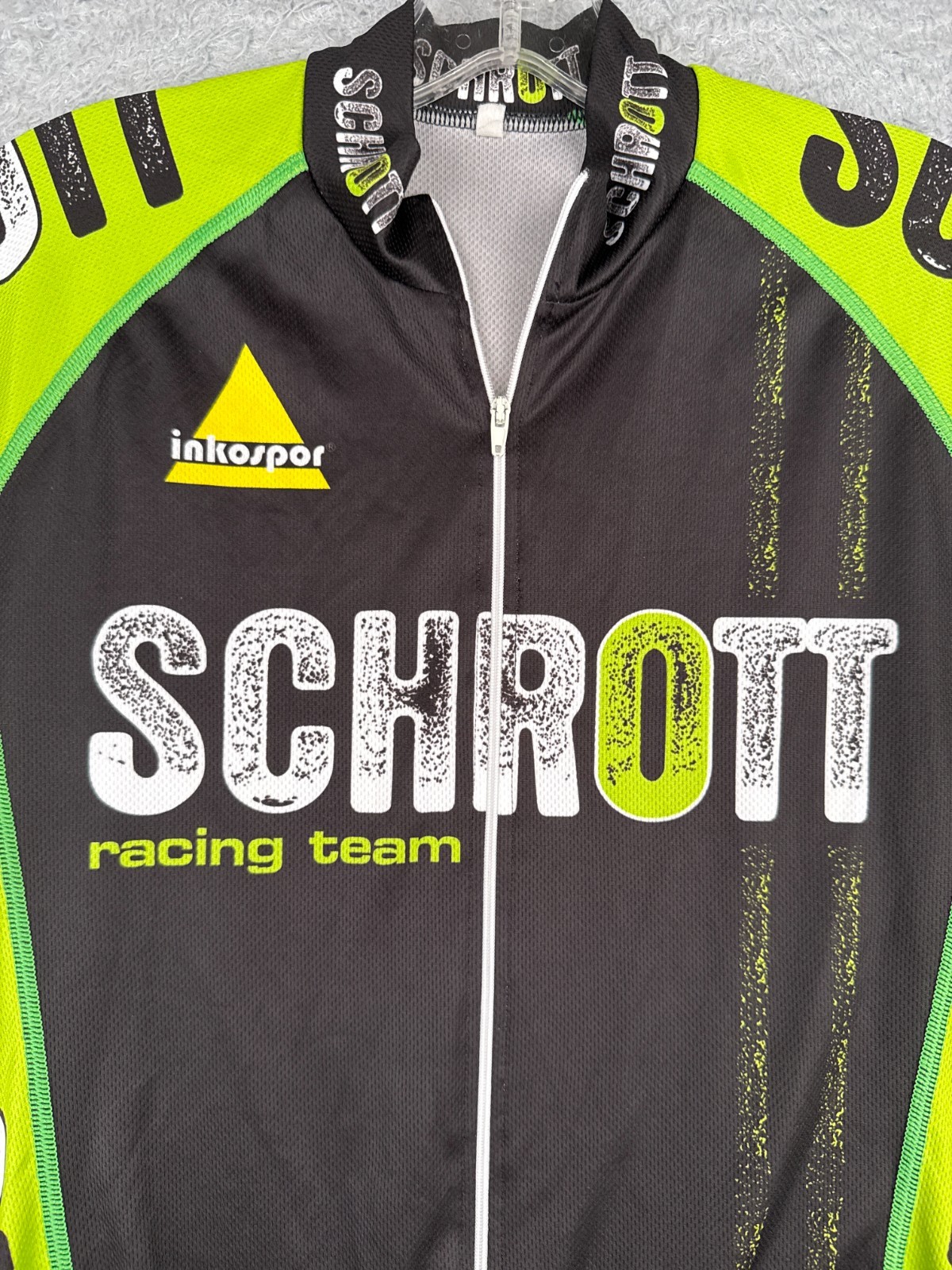 Schrott Cycling Jersey Adult Medium Green Black Full Zip Racing Team Polyester