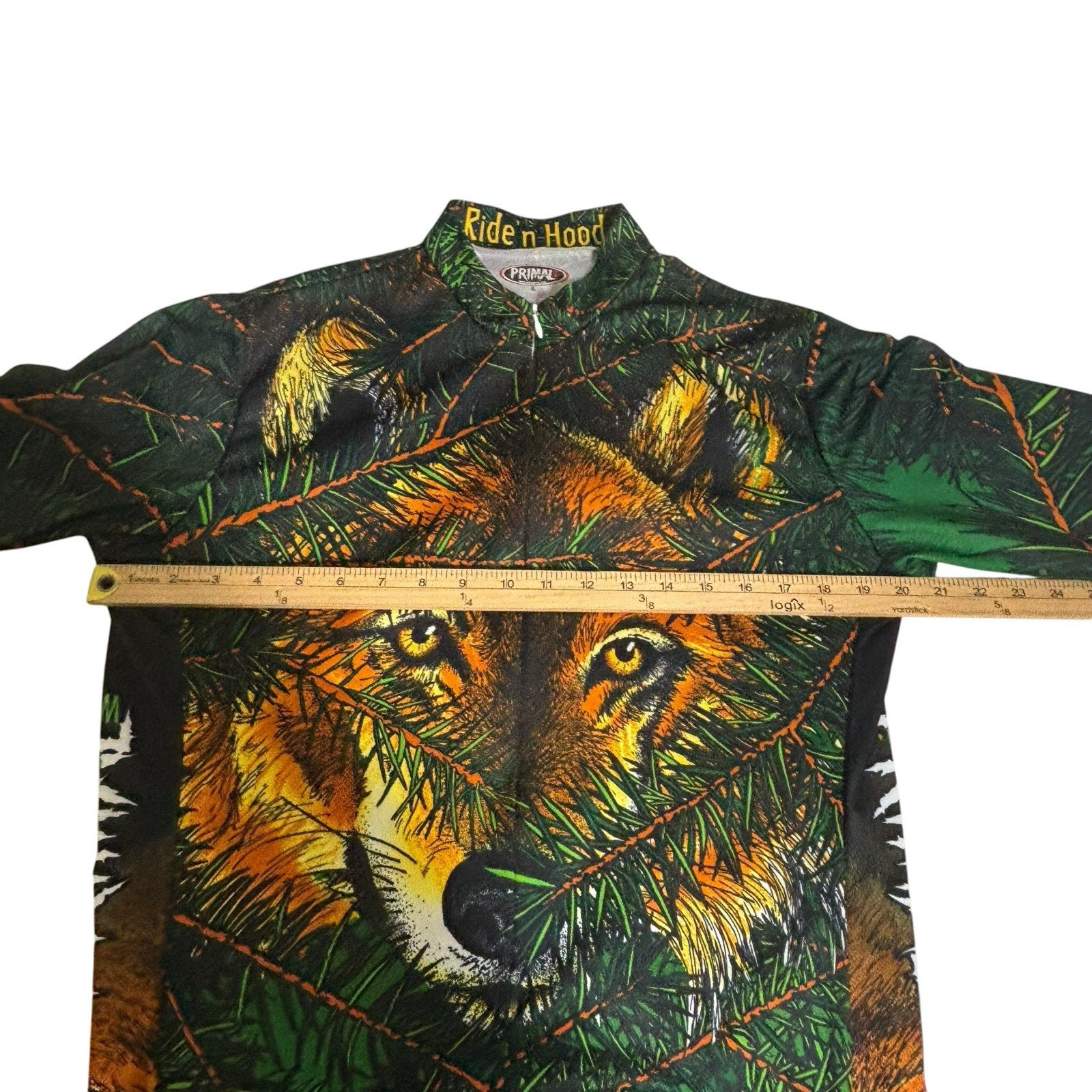 Primal Wear Wolf Print 3/4 Zip Long Sleeve Rear Pockets Cycling Jersey L