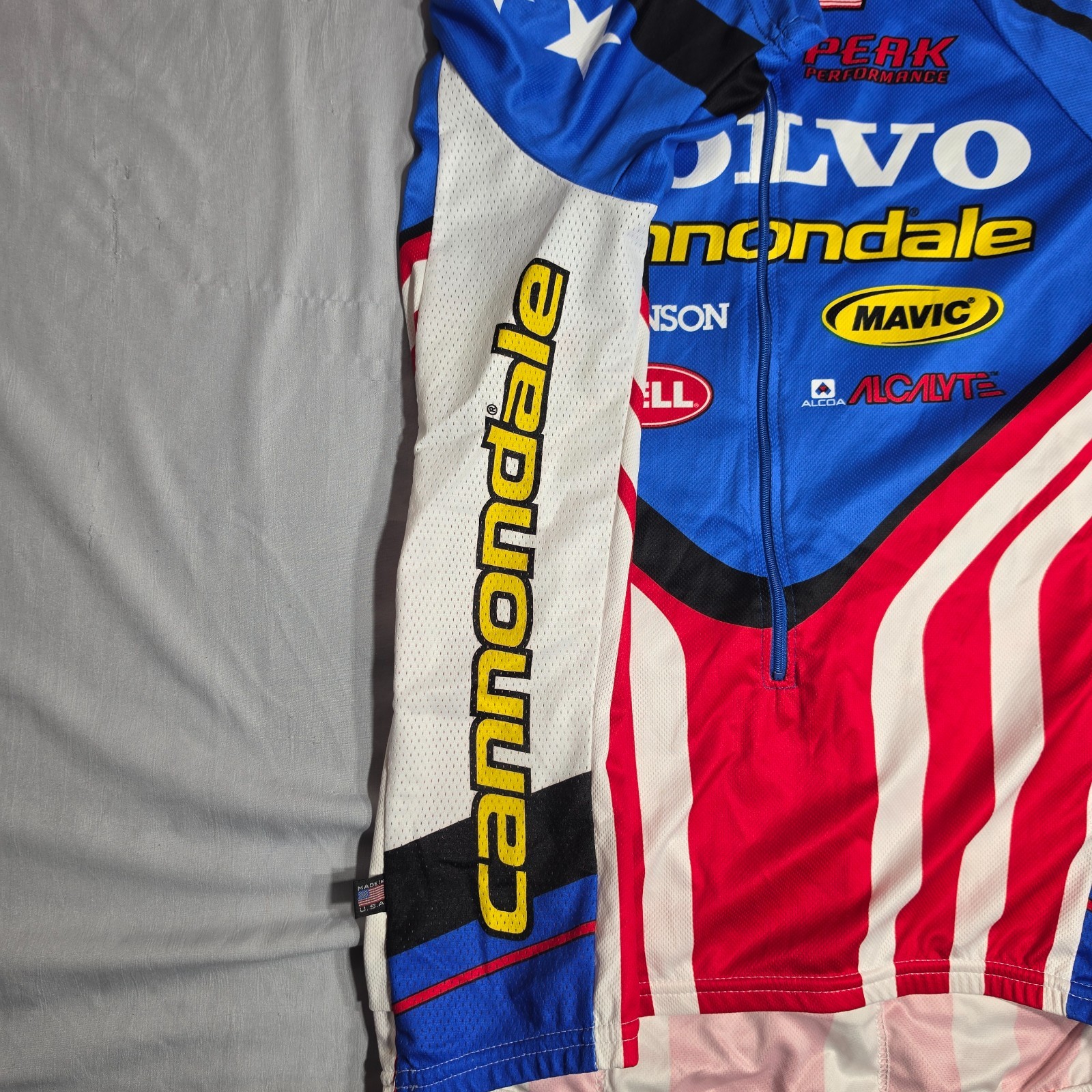 Cannondale Volvo Cycling Jersey Mens Large Full Zip Light Wear Red White Blue