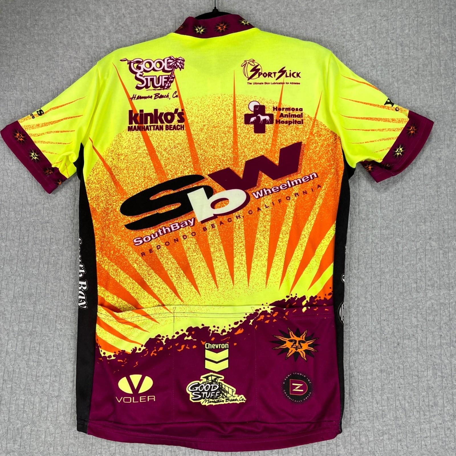 Voler Cycling Racing Jersey Mens M Yellow Chevron Kinko’s California Sunburst