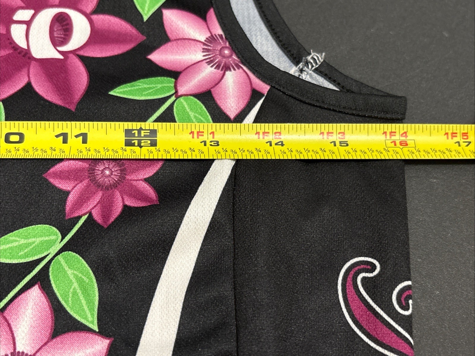 PEARL IZUMI Sz Small Cycling Shirt Sleeveless Black Floral Print 3/4 Zipper