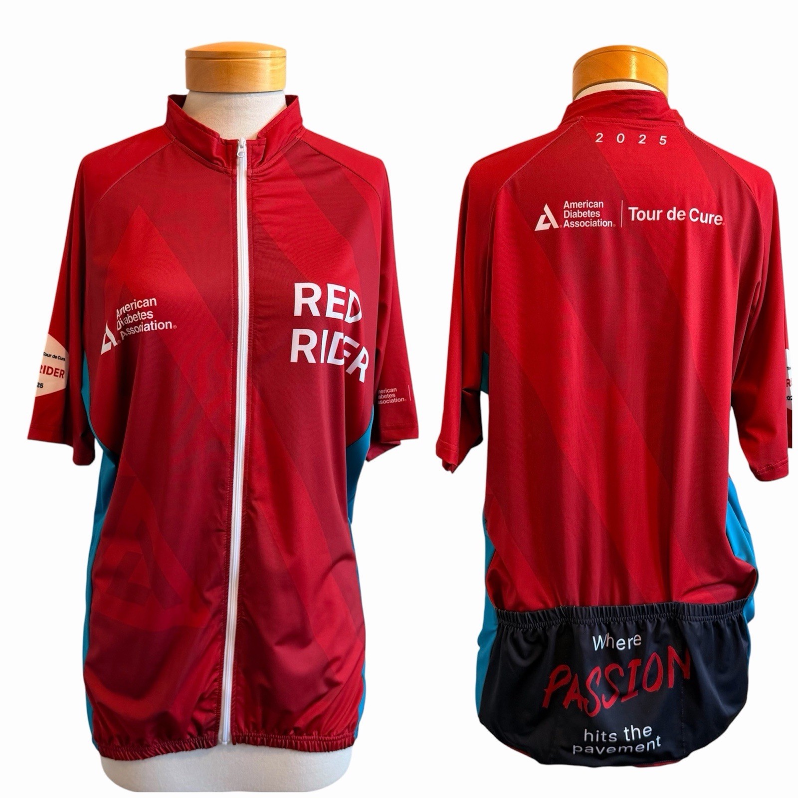 Eversole Run American Diabetes 2025 Red Cycling Jersey Full Zip Mens 2X