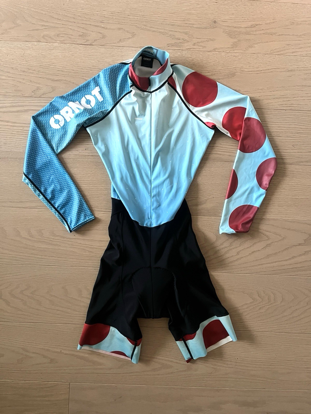 Ornot Orion Pro Cycling Skinsuit Race Bib RARE Blue Red Dots Men’s Small S EXC