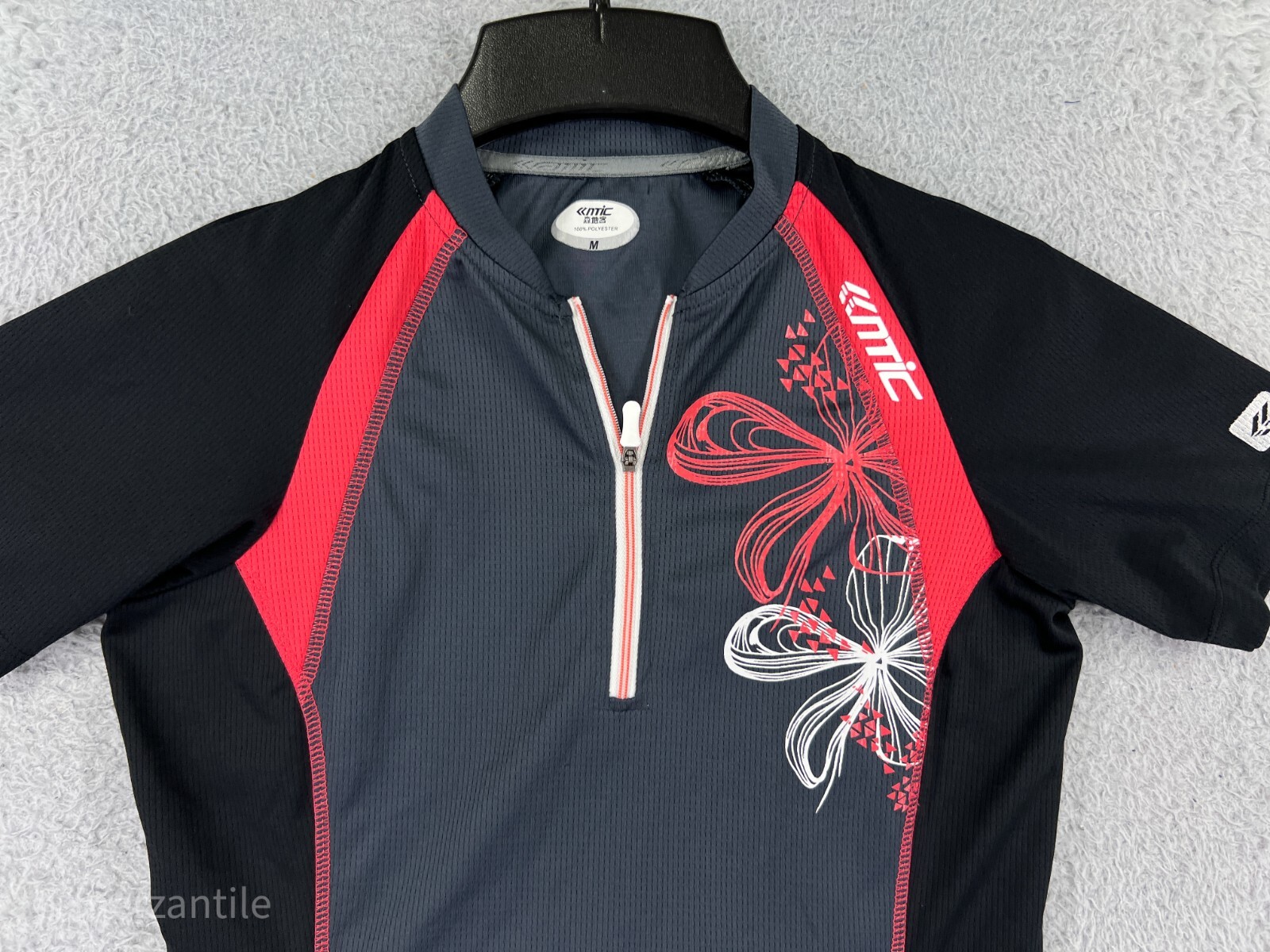 NTIC Cycling Jersey Mens Medium Black Gray 1/4 Zip Floral Power-Dry Polyester