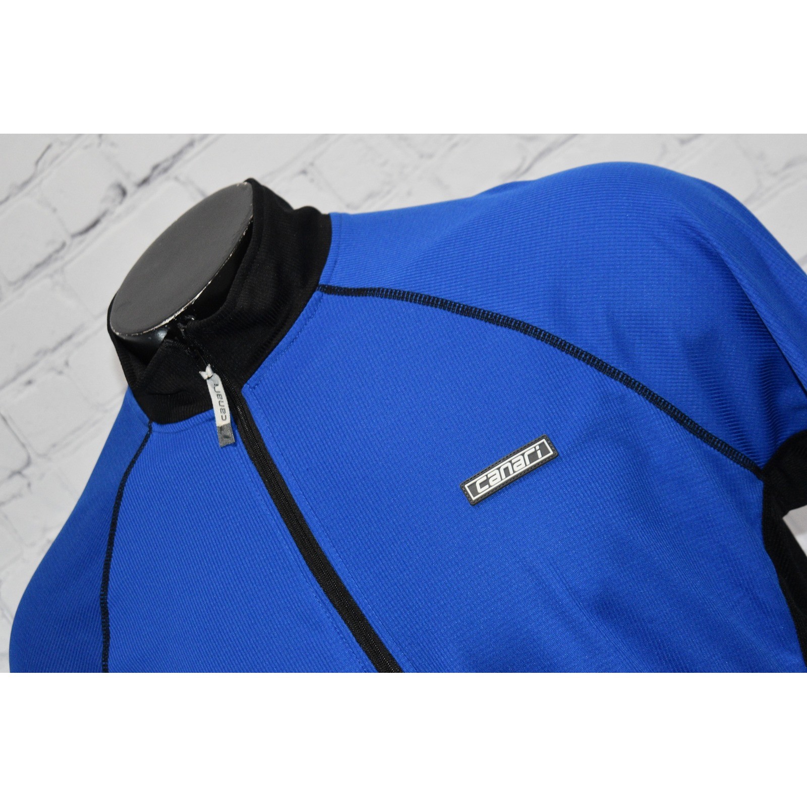 Canari Cycling Jersey Mens XL Blue Black Back Pockets Full Zip Reflective Trim