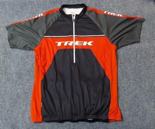 Trek Cycling Shirt Mens XL Black Red Big Logo Back Pockets 1/4 Zip Short Sleeve