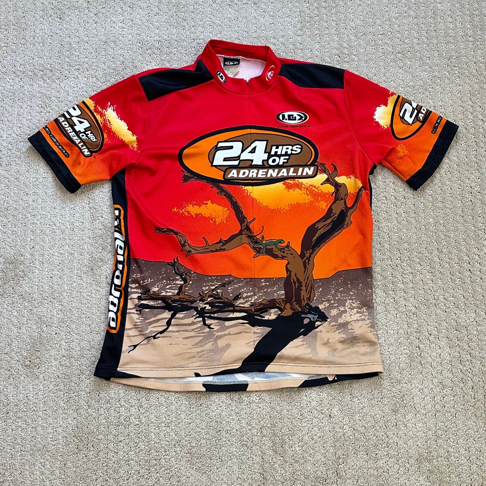 Louis Garneau Cycling Jersey Men Large Red 24 Hrs of Adrenalin Zip Bike Shirt