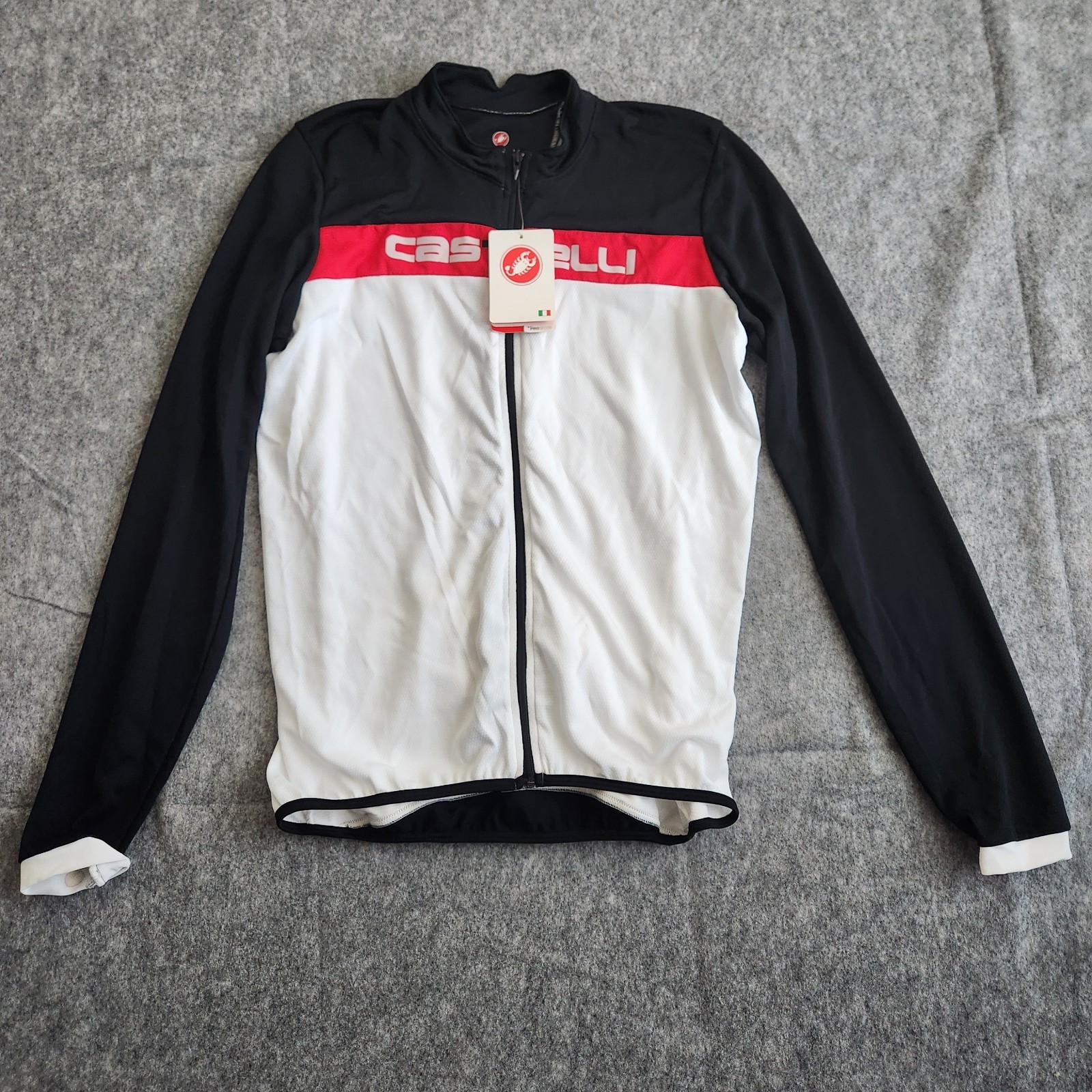 NWT Castelli Prosecco Cycling Jersey Men’s XL White Black Full Zip Long Sleeves