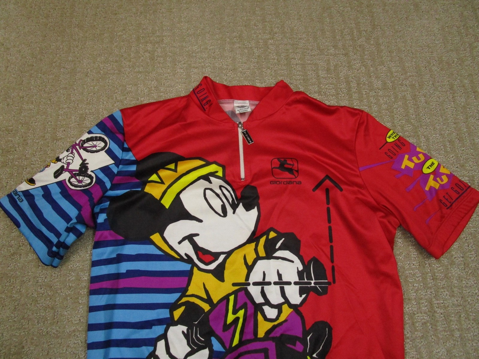 Giordana Cycling Jersey Men Medium Red Blue Disney Quarter Zip Racing Pockets