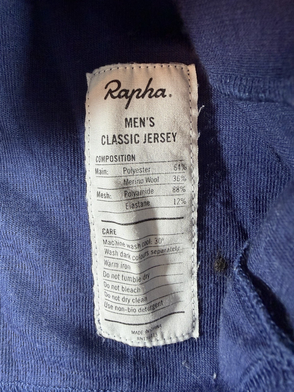 Rapha Classic Jersey Mens XL Blue Merino Wool Short Sleeve Cycling Bike Shirt