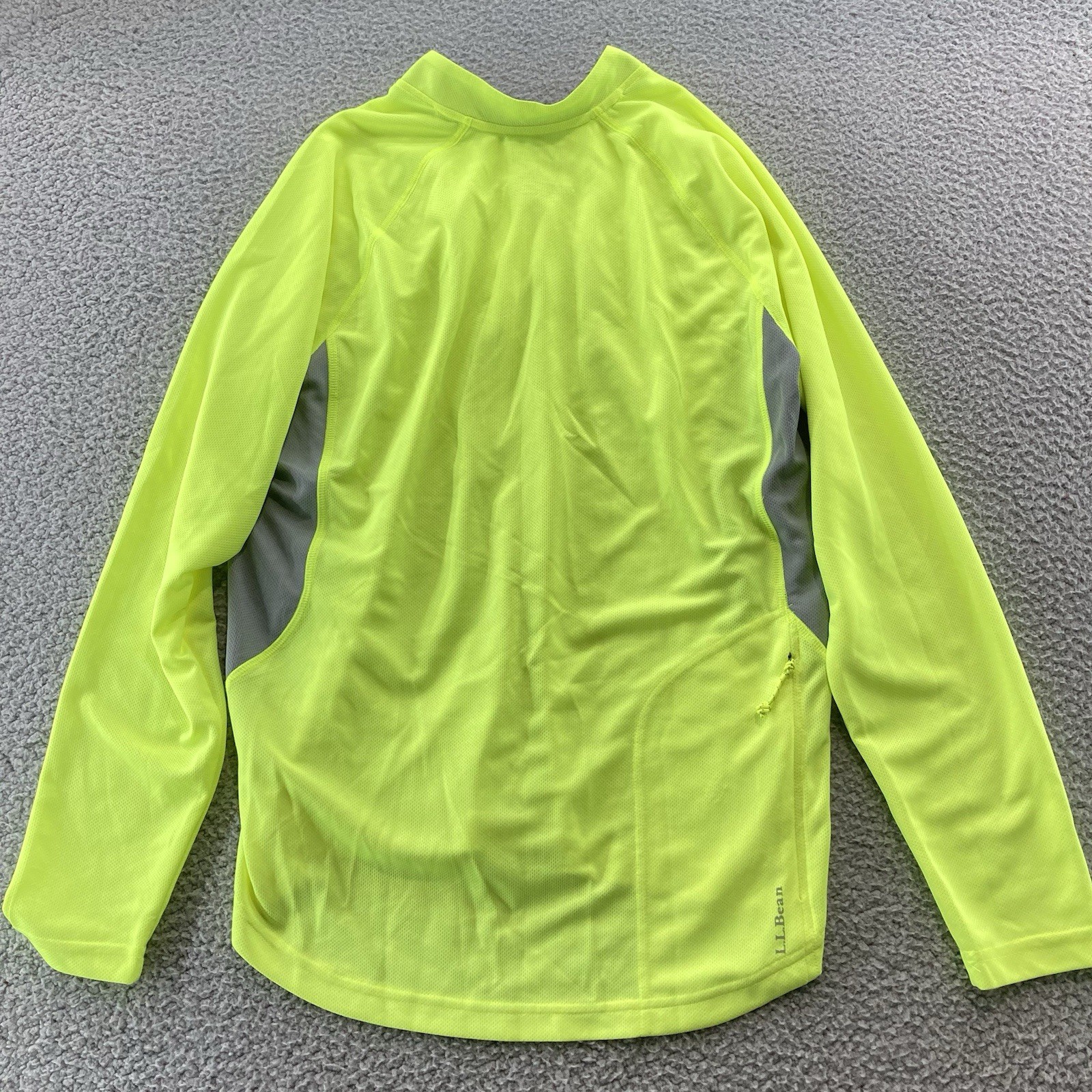 LL Bean Cycling Jersey Men Large Neon Yellow Reflective Active Protection Pocket