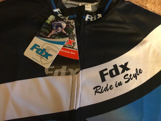 FDX Bicycle Compression Zip Front Shirt/w Back Zip Pocket Blue Size Large NWT