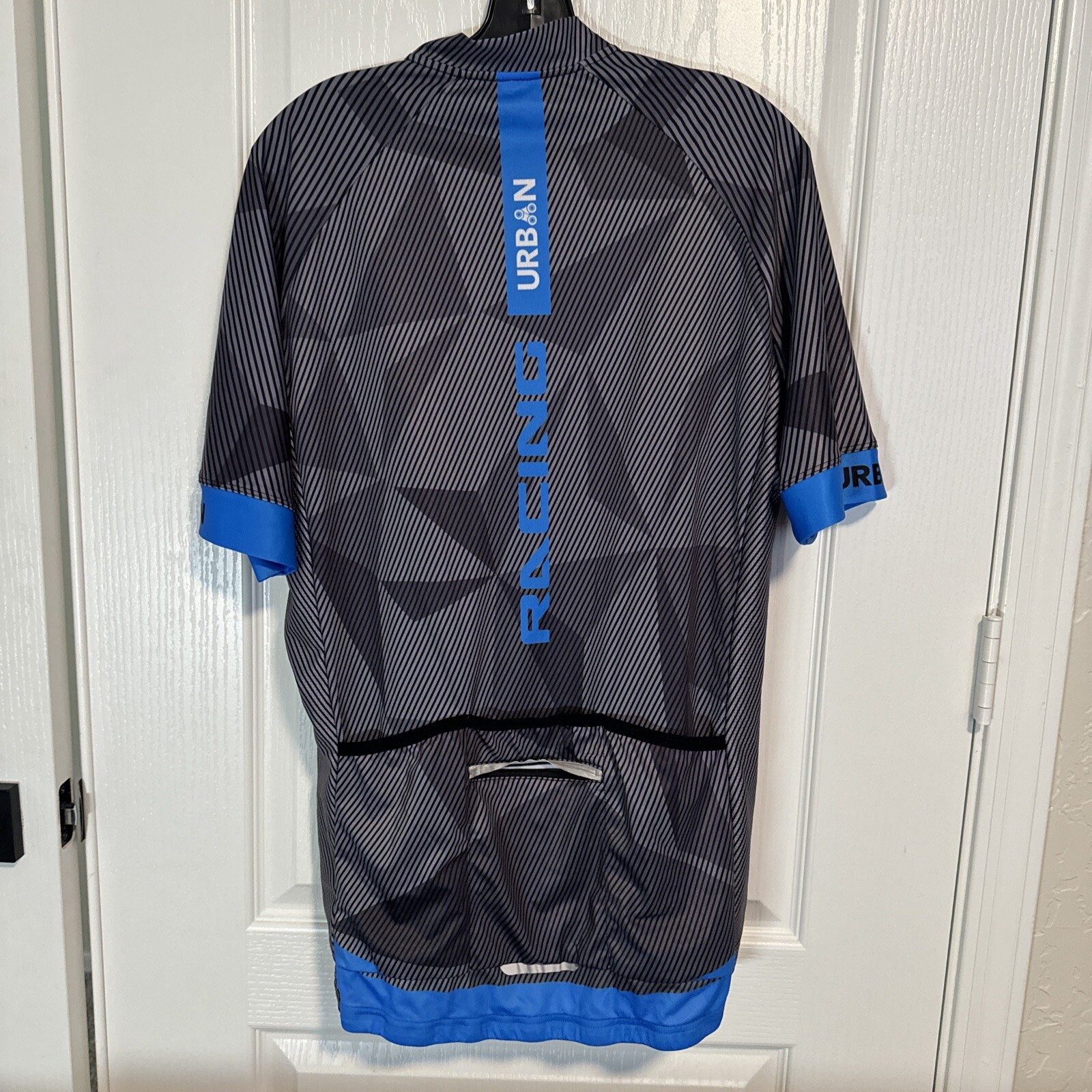 Urban Cycle Racing Jersey Size 2XL Gray Stripe Full Zip Short Sleeve Shirt