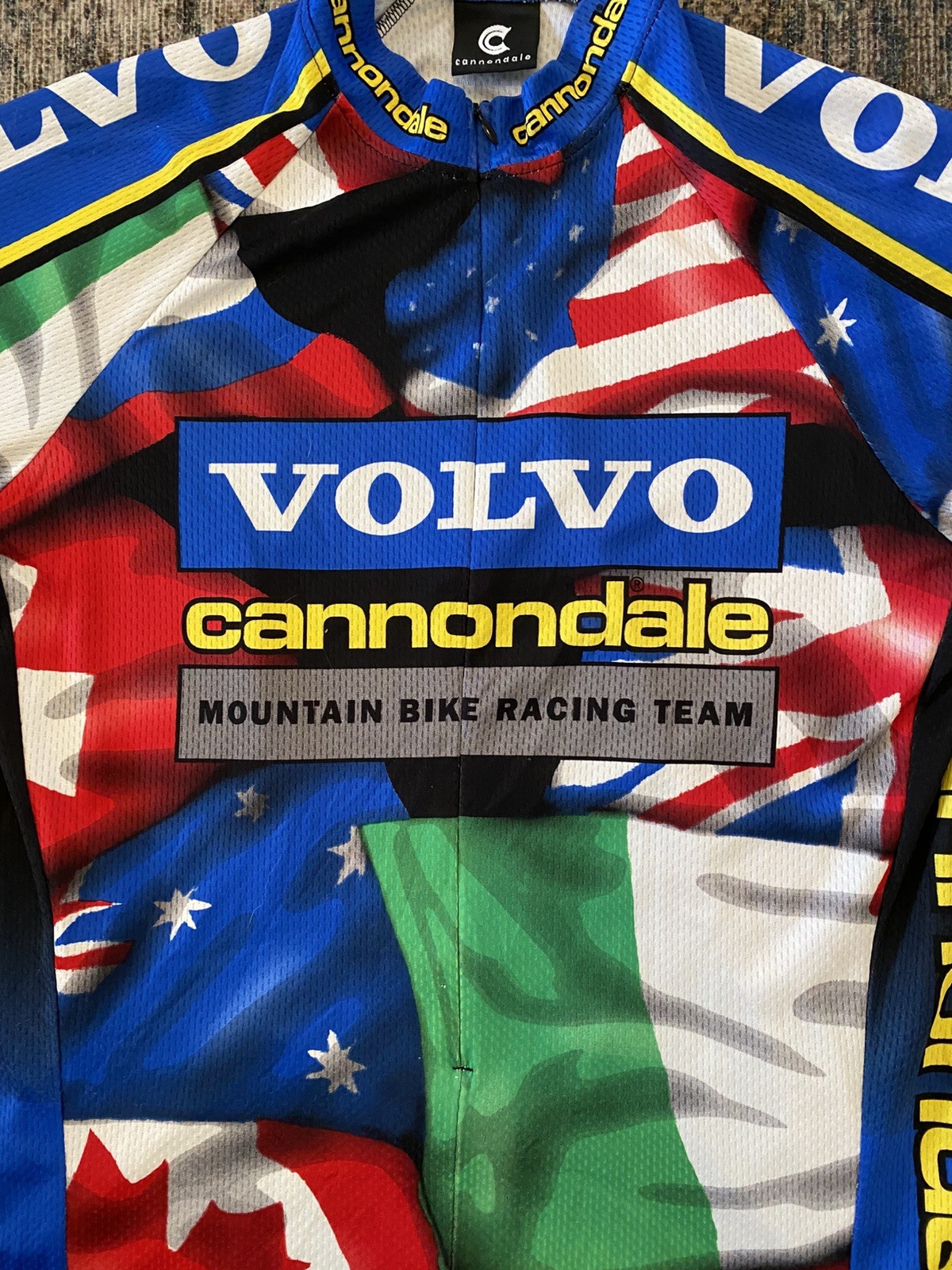 VTG 90s Cannondale Mountain Bike Race Team USA Flag Volvo 3/4 Zip Jersey SZ L