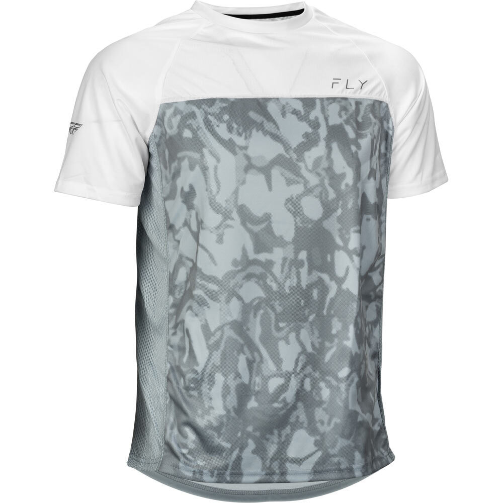 Fly Racing Super D Jersey Large Light Gray Camo / White