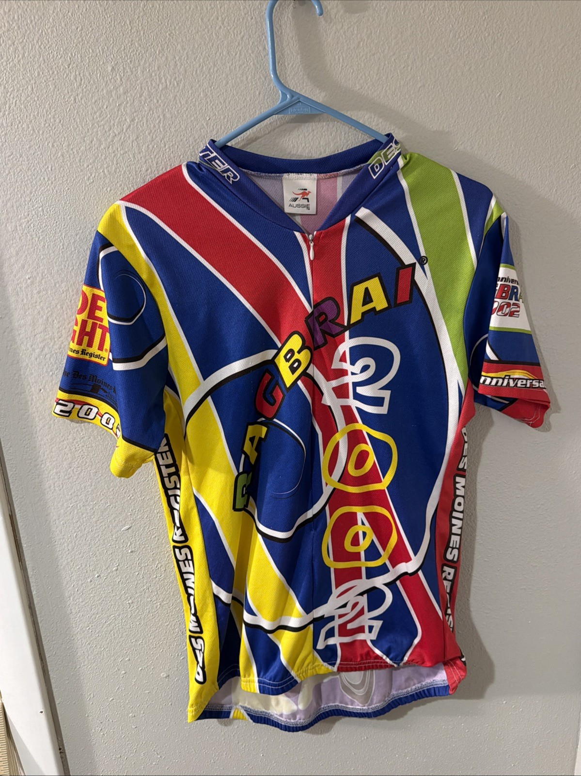 VINTAGE Aussie Cycling Jersey Size Large Front Zip Ragbrai Retro Style