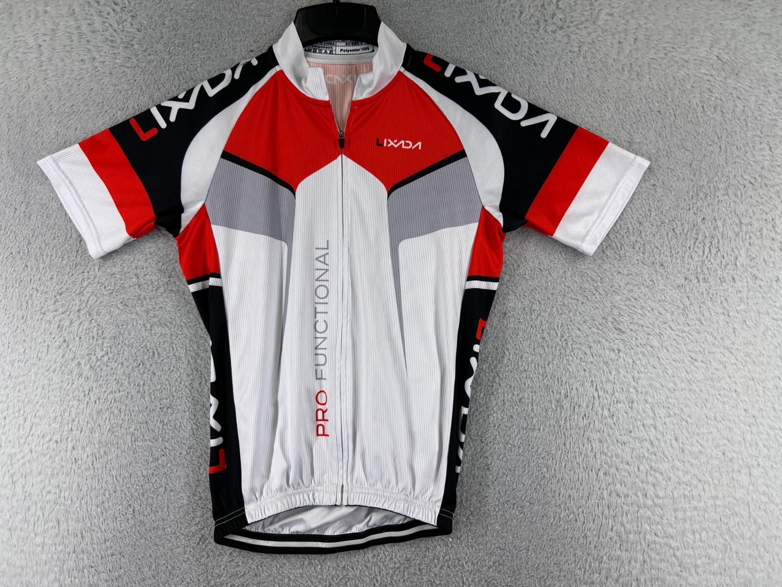 Lixada Cycling Jersey Adult Small Red Black White Full Zip 100% Polyester
