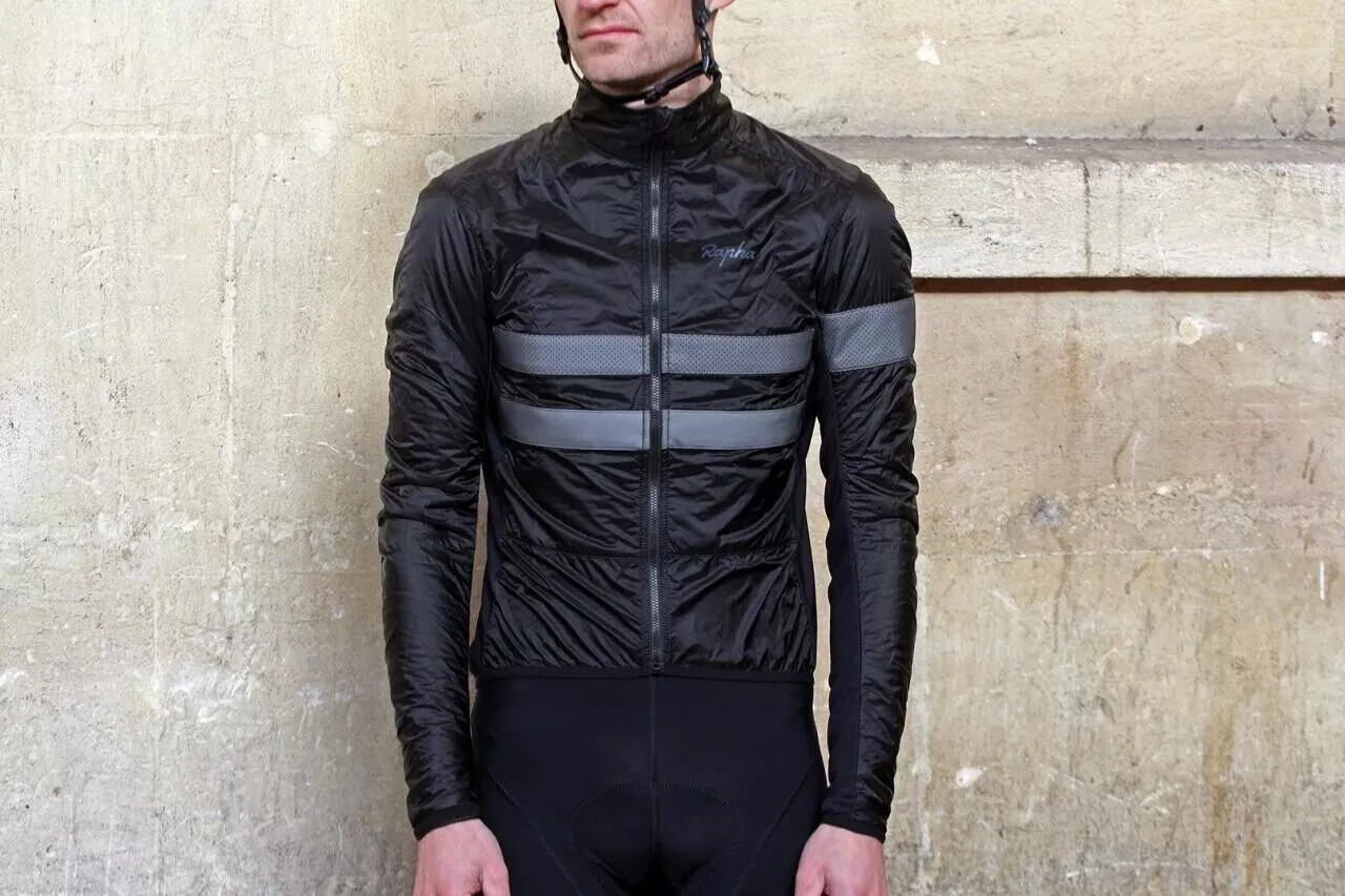 USED BLACK RAPHA BREVET INSULATED HI VIZ CYCLING JACKET LARGE