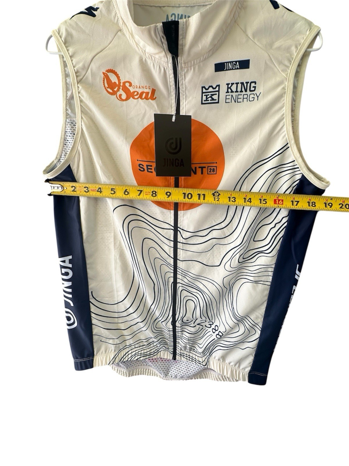 JINGA Men’s Cycling Vest Cream and Navy with Orange Graphic Size XL NWT