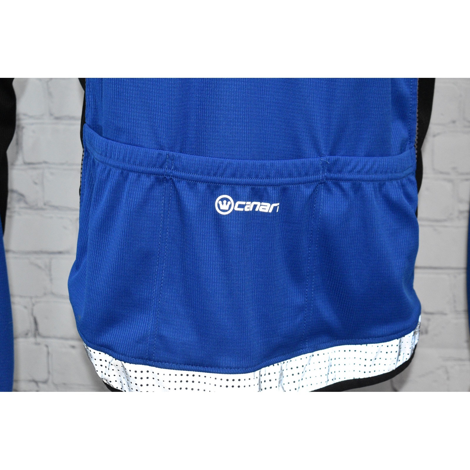Canari Cycling Jersey Mens XL Blue Black Back Pockets Full Zip Reflective Trim