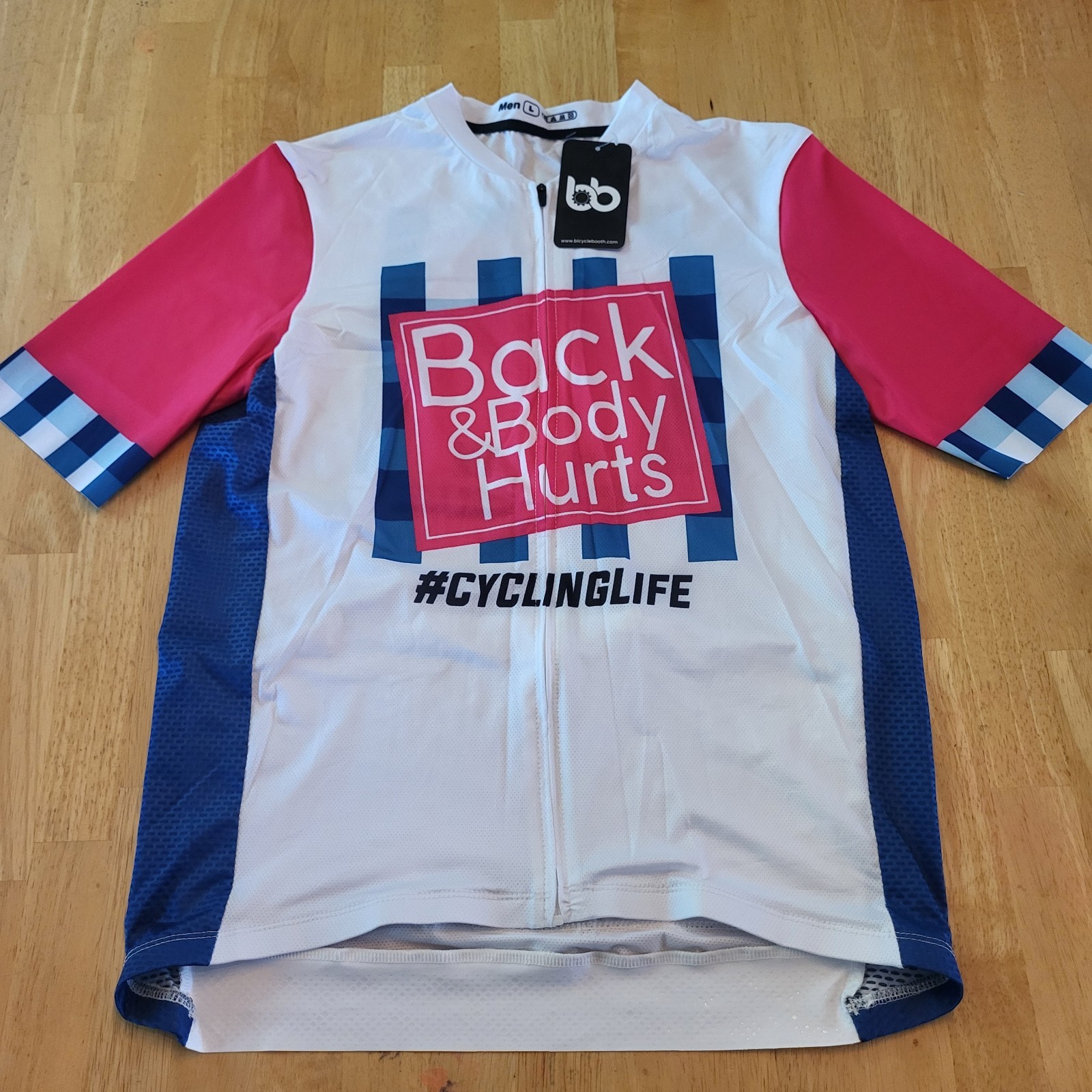 Bicycle Booth Mens L “Back And Body Hurts” Short Sleeve Cycling Jersey