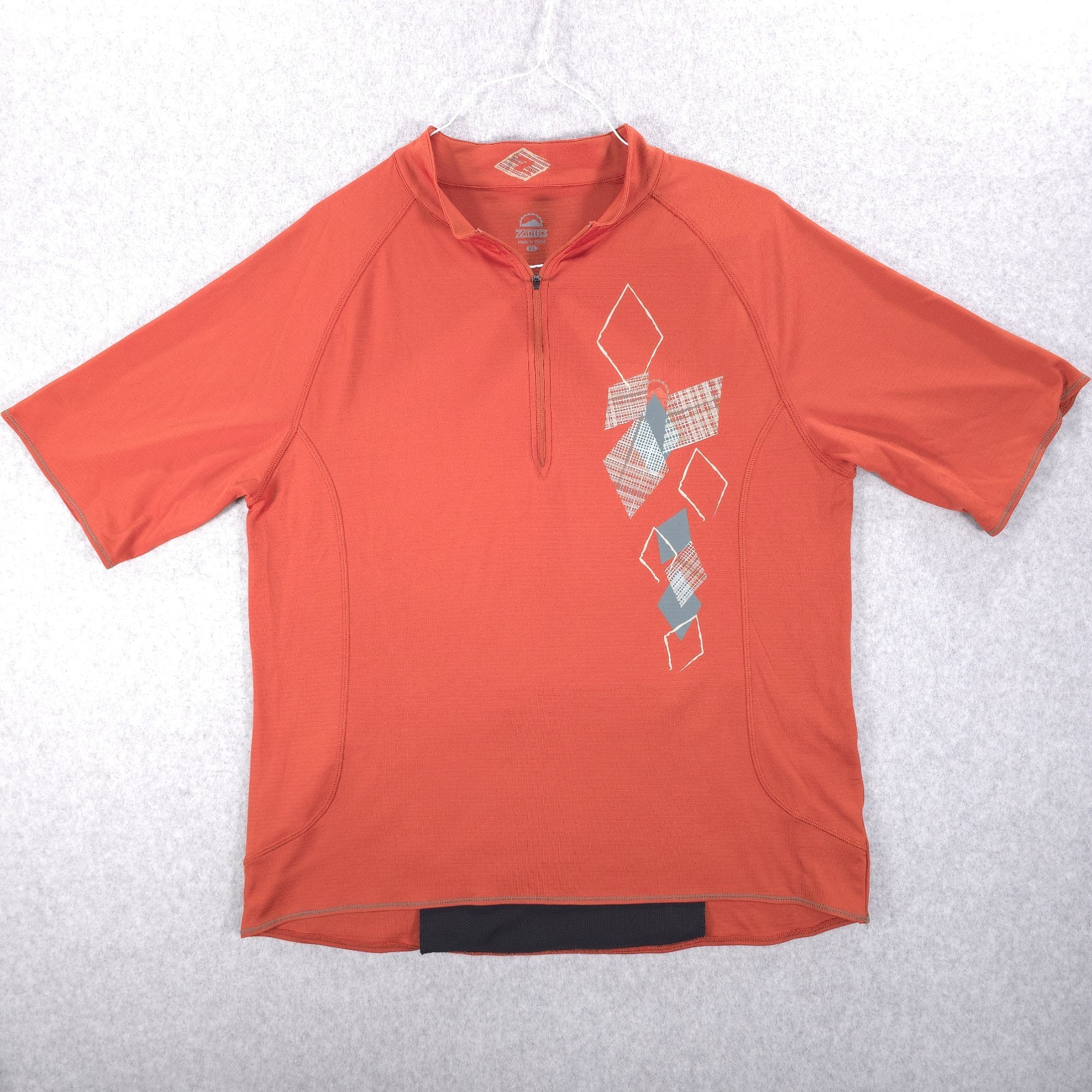 Zoic Cycling MTB Geometric 1/4 Zip Orange Bike Back Pocket Jersey Shirt Mens XL