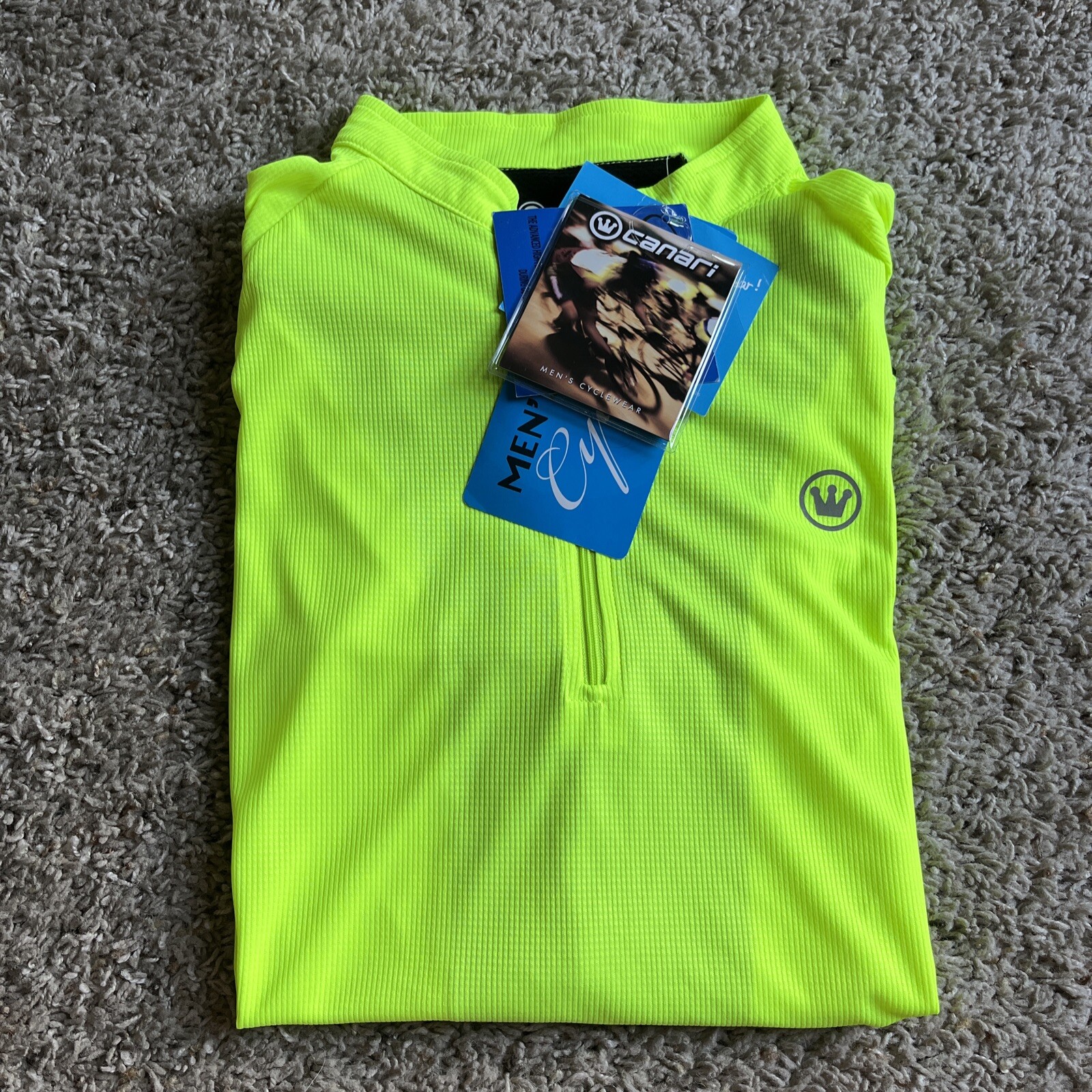 CANARI Lime Green Cycling Jersey #109814 1/2 Zip SS Men’s Size XL w/ Chest Logo