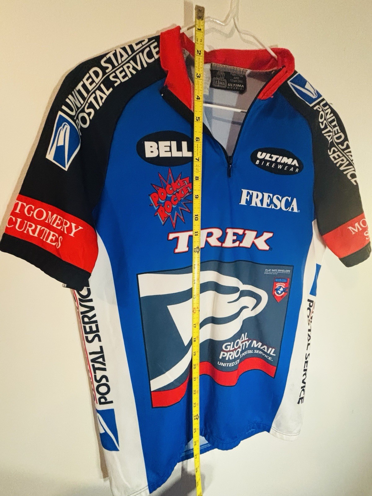 Vintage Cycling Jersey Mens Blue Short Sleeve USPS Three Pocket Bike 1/2 Zip